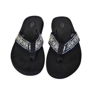 Teva Flip Flops Women Size 8 Mush II Black Blue Patterned Thong Comfort Sandal